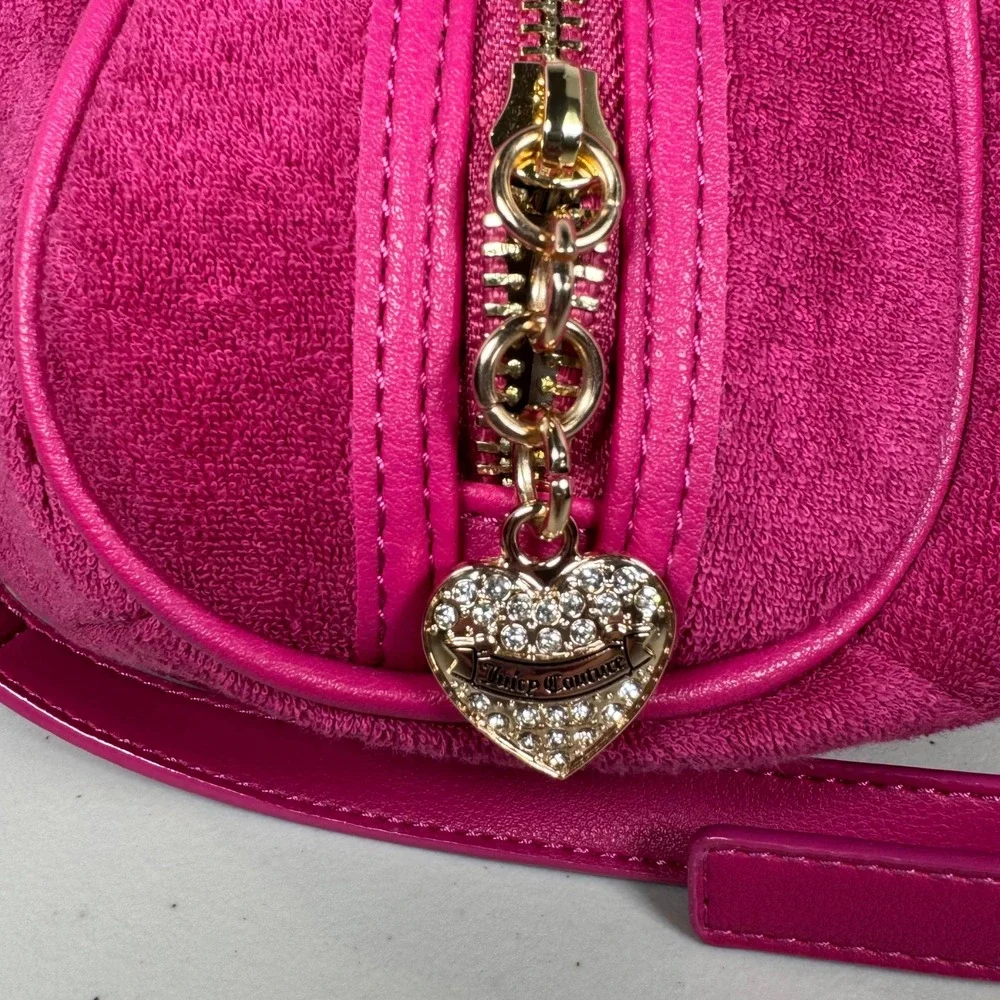 Juicy Couture Angel Velour Bowler Bag Pink Heart Charm Crossbody Tart Satchel